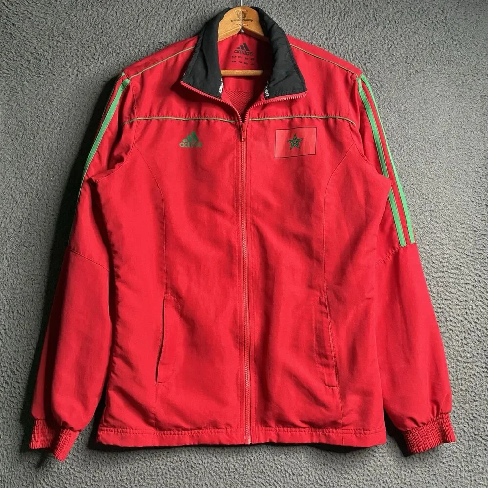 Adidas Track Jacket Mens Small Red Morocco Soccer National Team Full Zip
